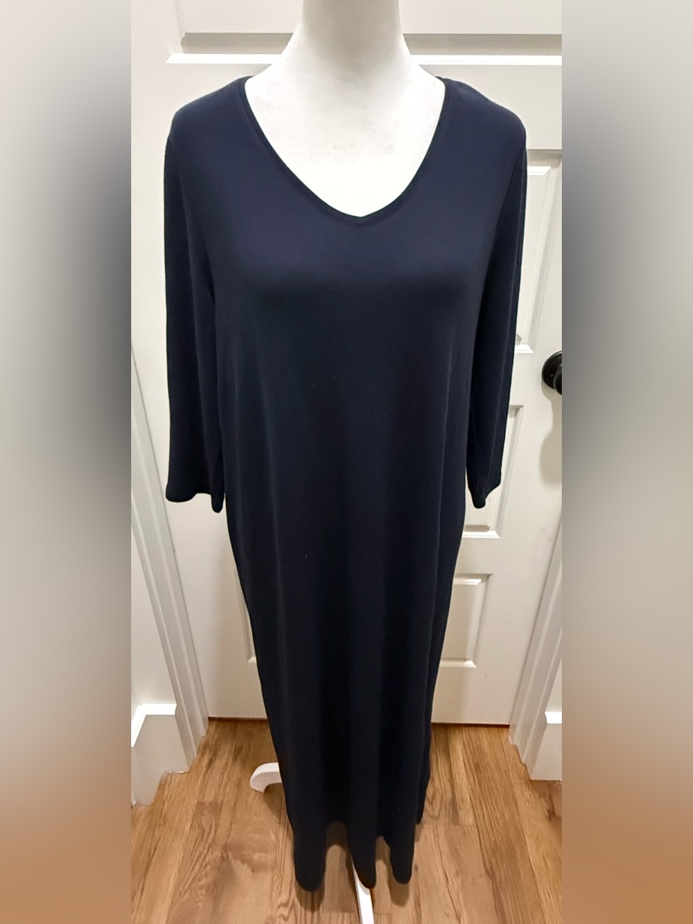 Eileen Fisher. Navy Knit Maxi Dress. Size Petite Medium.